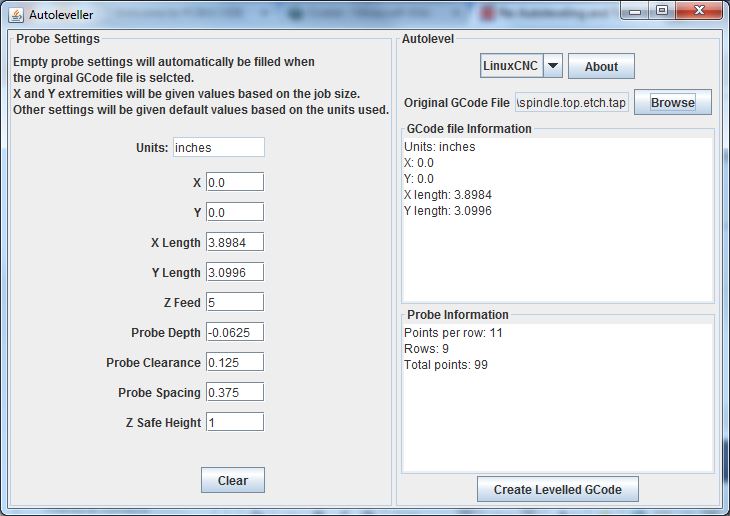 Version 0.7 of the AutoLeveller GUI: The stats displayed are automatically generated from the input gcode file
