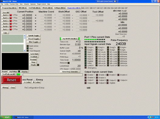 Default diagnostics panel in Mach3