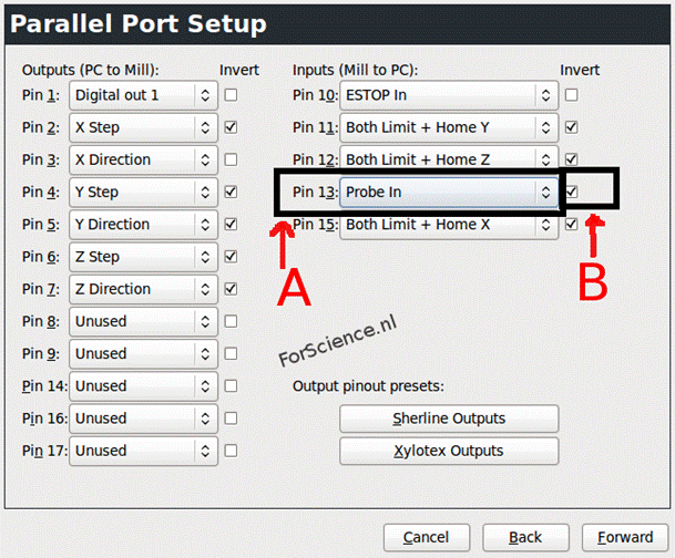 Setting the probe pin in the LinuxCNC wizard (ForScience.nl)